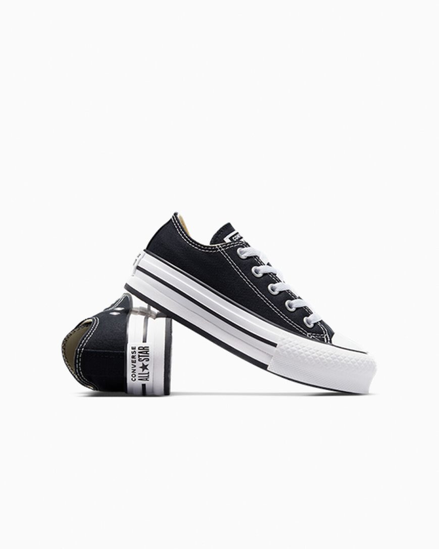 Sapatos Plataforma Converse Chuck Taylor All Star Lift Cano Baixo Menina Pretas Branco Pretas | PT V05P417